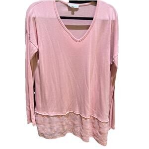 Ladies Cloud Chaser Pink Knit Top Lace Hemline Size XL
